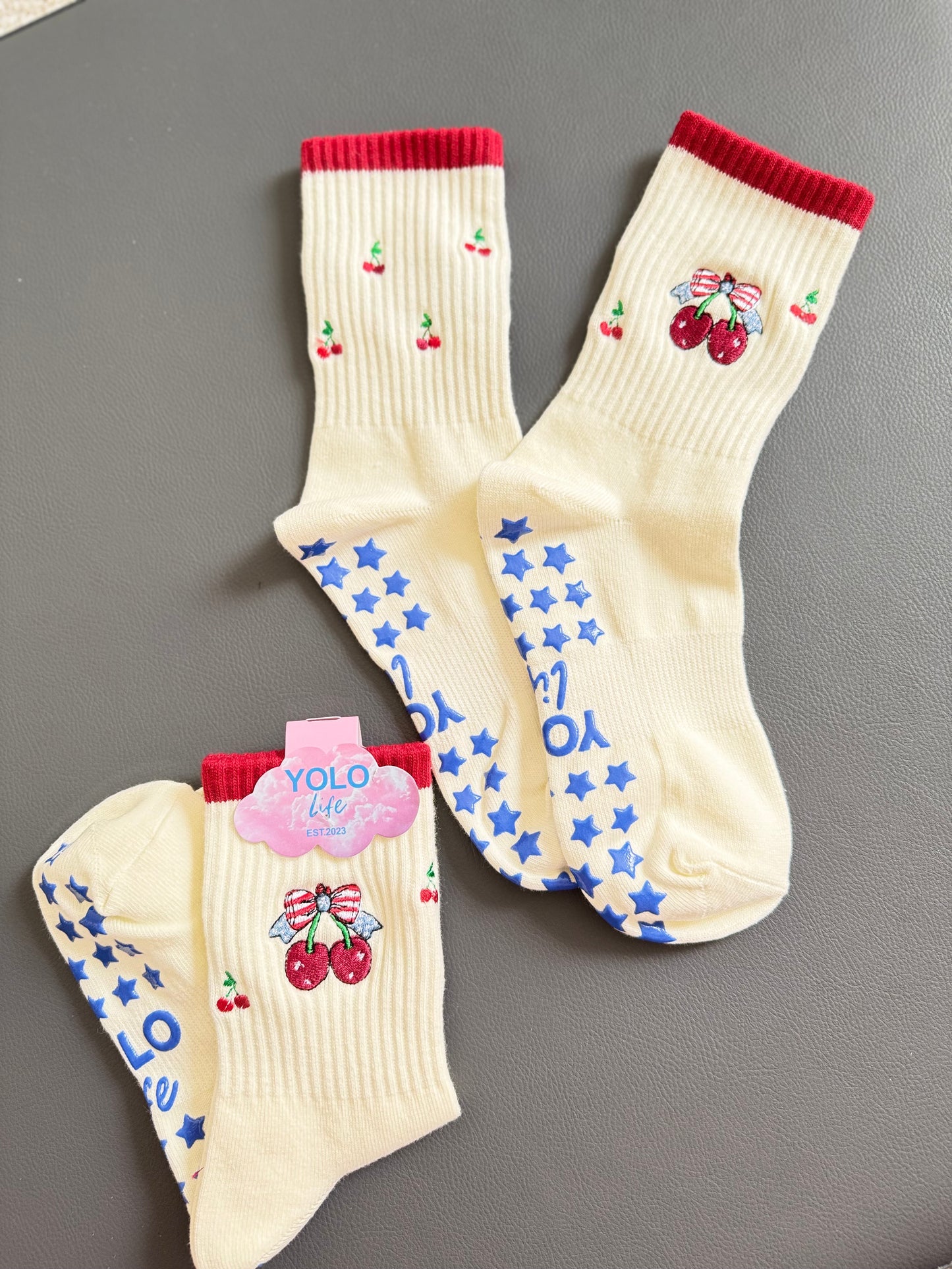 Cherry Bomb USA Grip Socks – Non-Slip Pilates & Barre Style