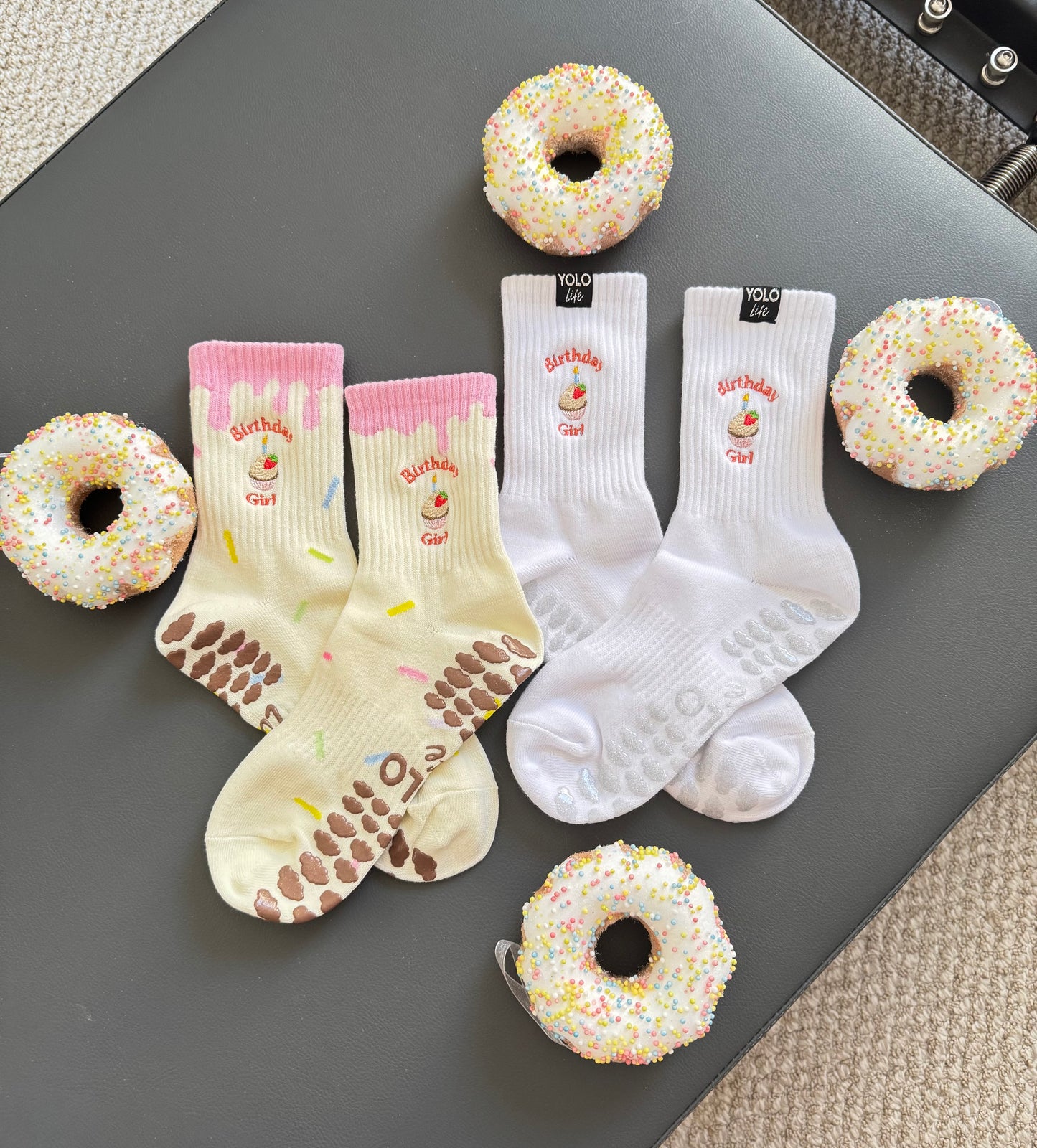 "BIRTHDAY" CREW GRIP SOCKS