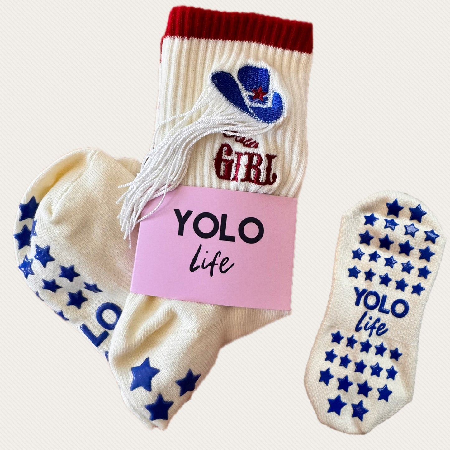 “ Cow girl “ crew grip socks with embroidery