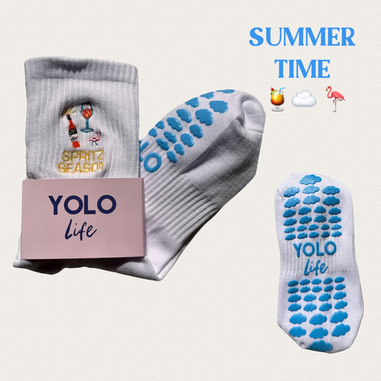 "SUMMERTIME BLUES" Pilates socks ☁️🦩🍹