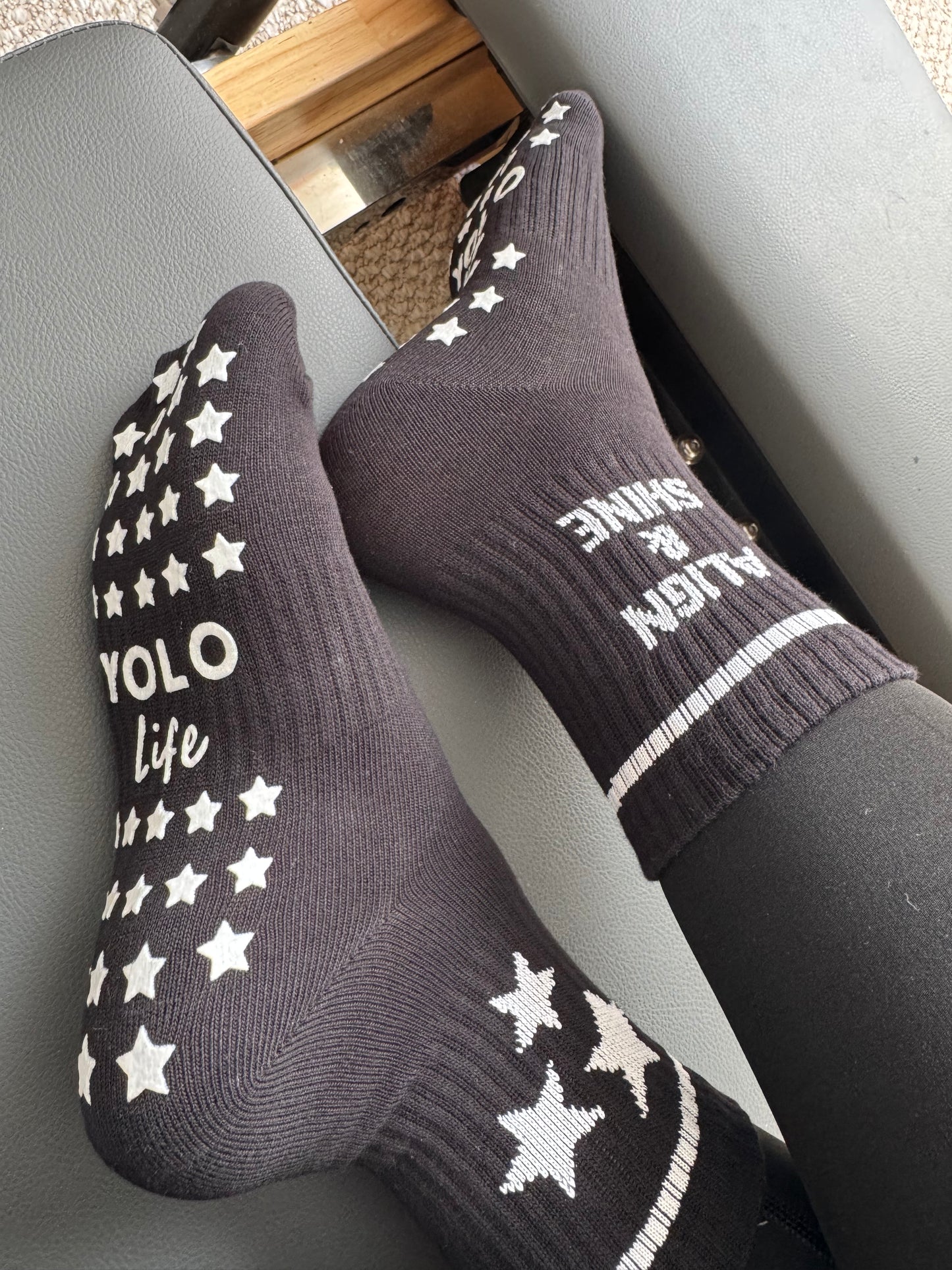Align & Shine Grip Socks (Black + White Stars)