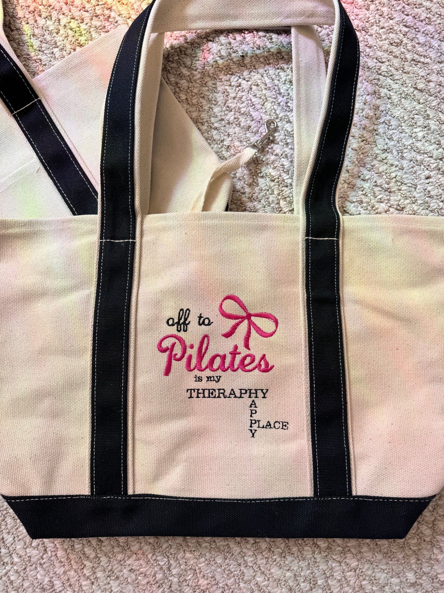 “Off to Pilates” canvas bag