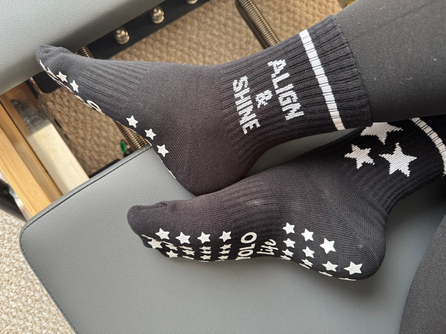 Align & Shine Grip Socks (Black + White Stars)