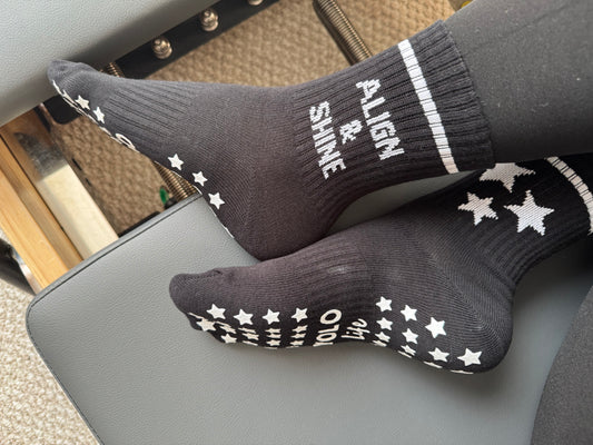 Align & Shine Grip Socks (Black + White Stars)