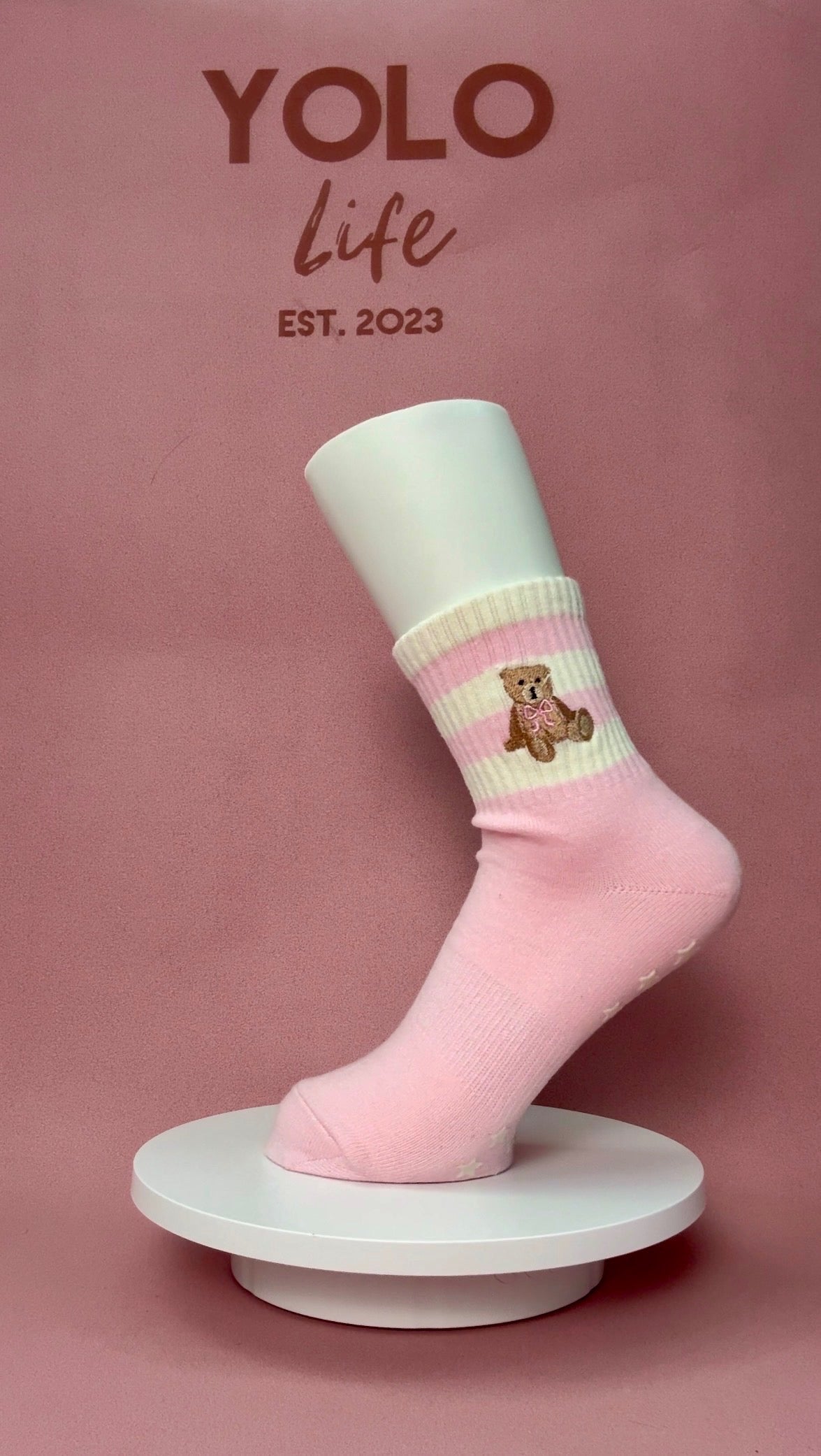 Teddy Dreams – Pink Grip Socks