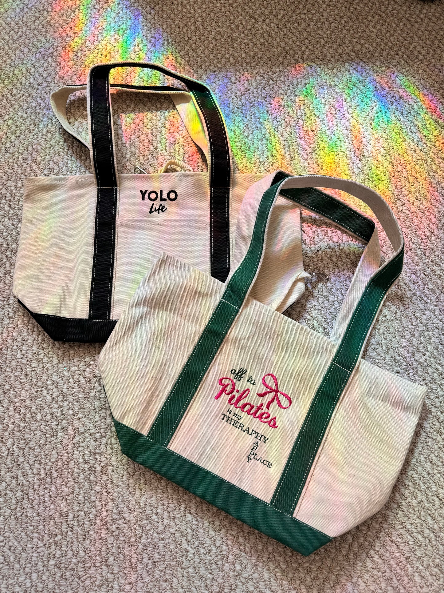 “Off to Pilates” canvas bag