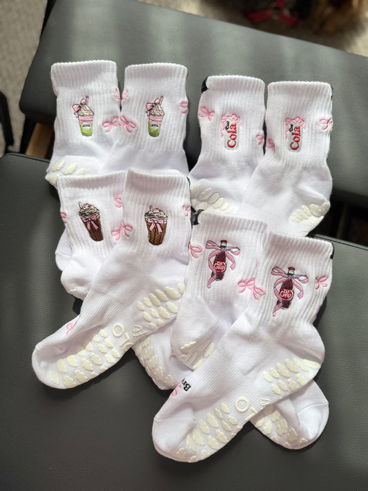 Sips & Steps Collection 
Grip Socks – Strawberry Matcha, Diet Cola, Iced Coffee, Dr Grip