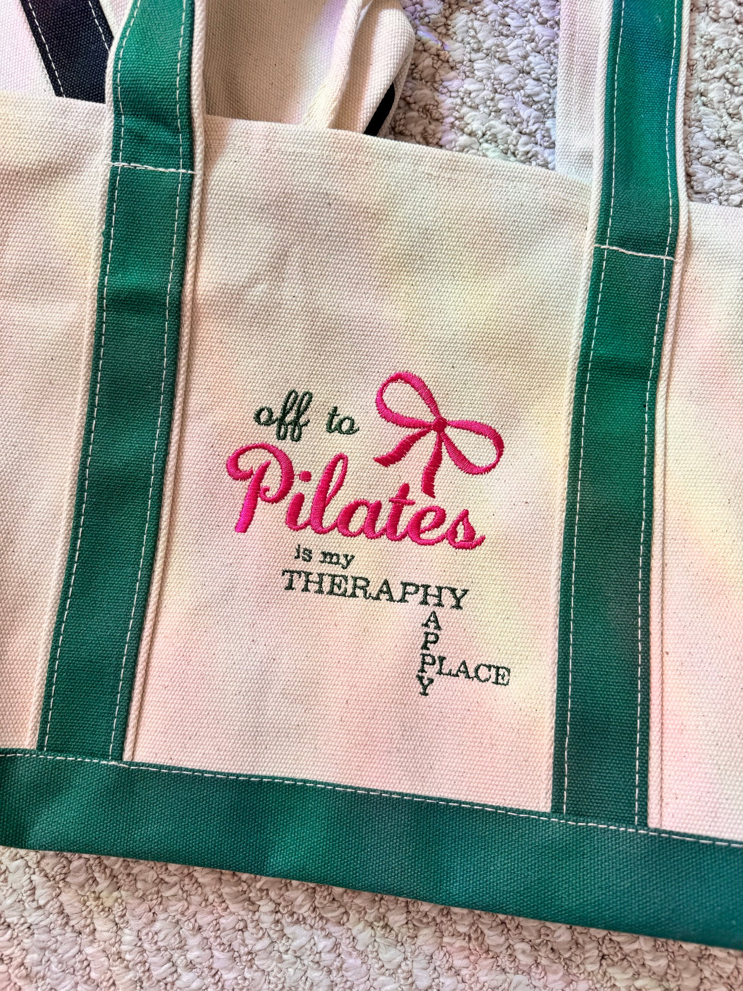 “Off to Pilates” canvas bag