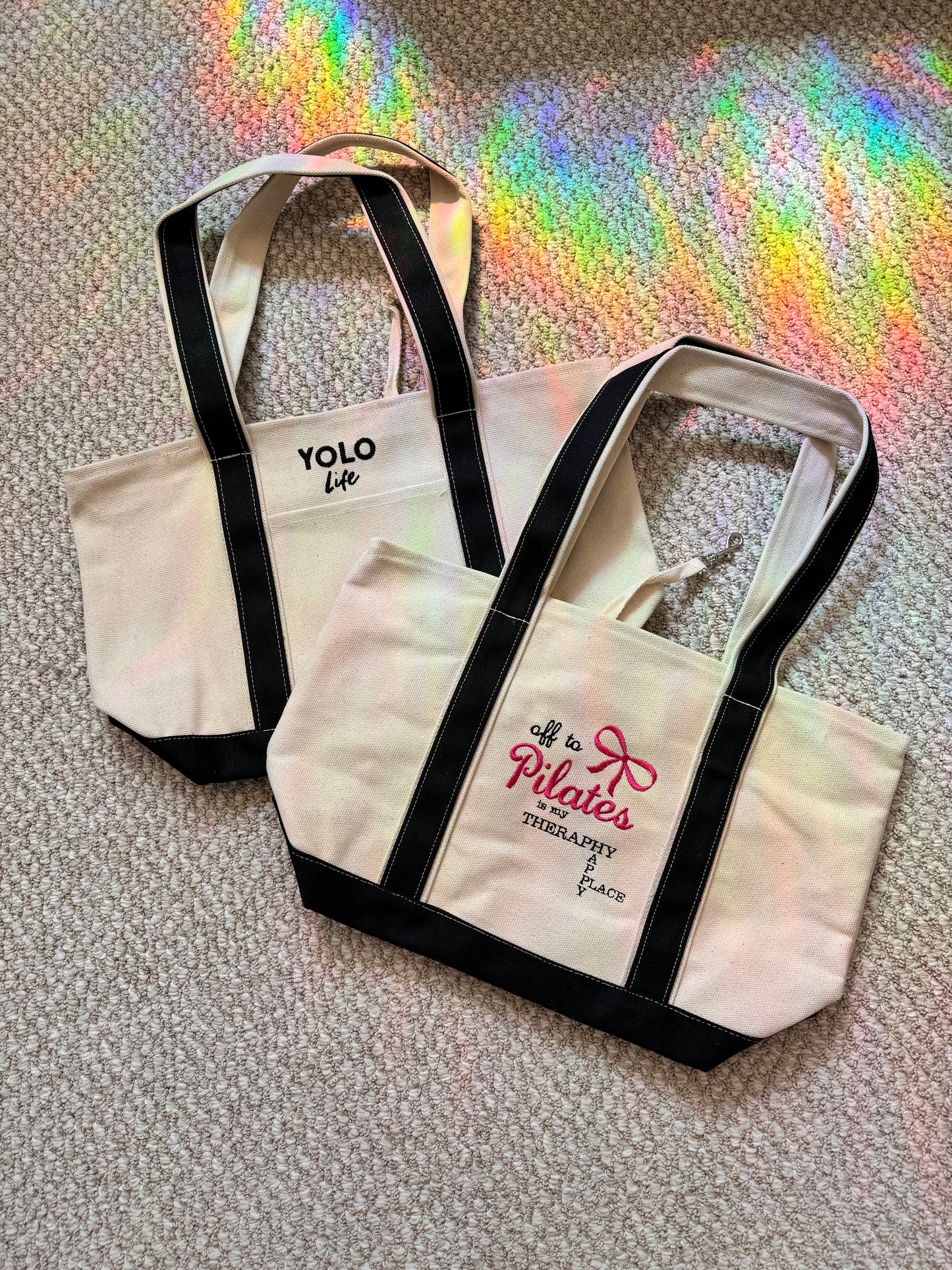 “Off to Pilates” canvas bag