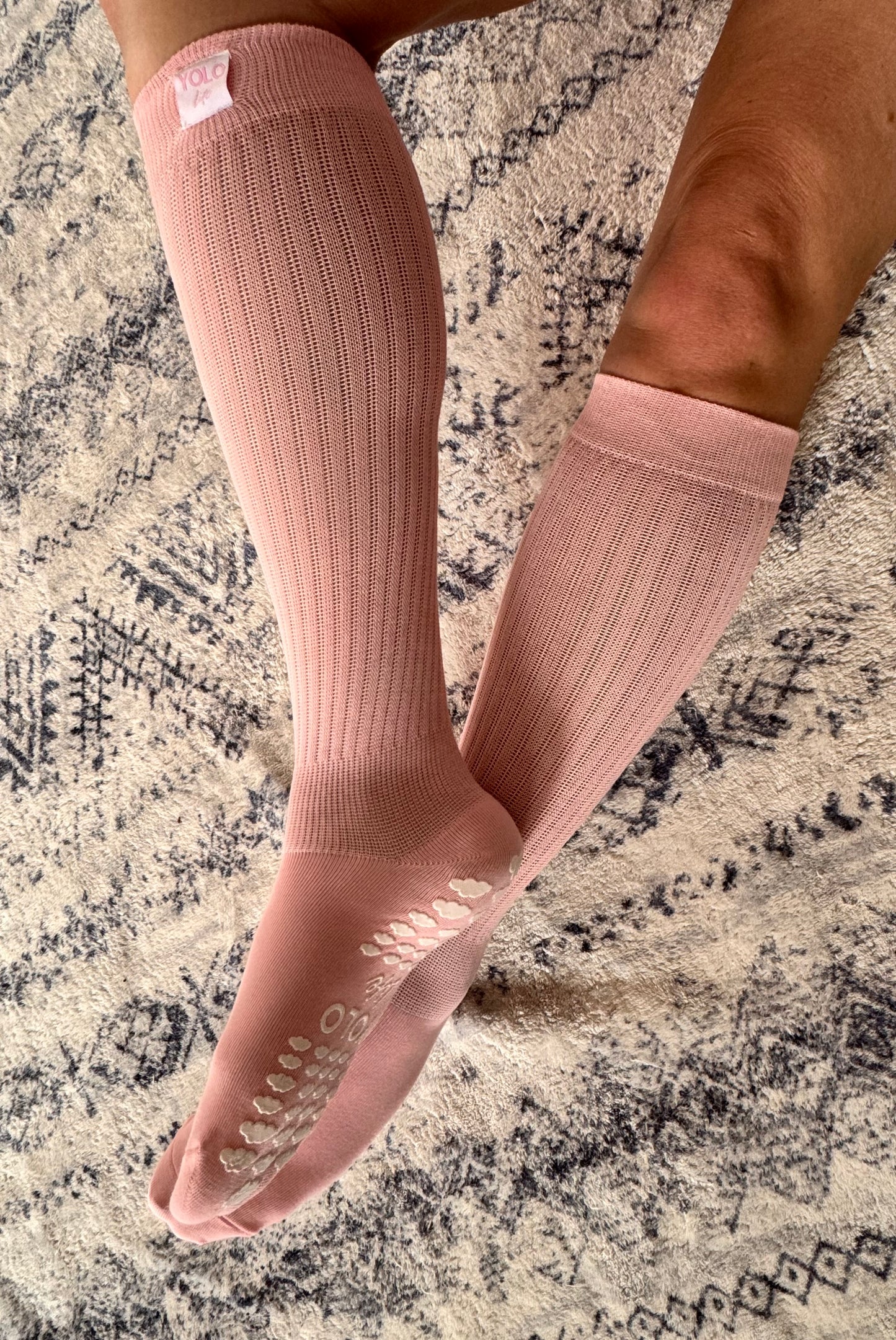 "INHALE EXHALE" slouchy Grip sock ☁️🎀🪽