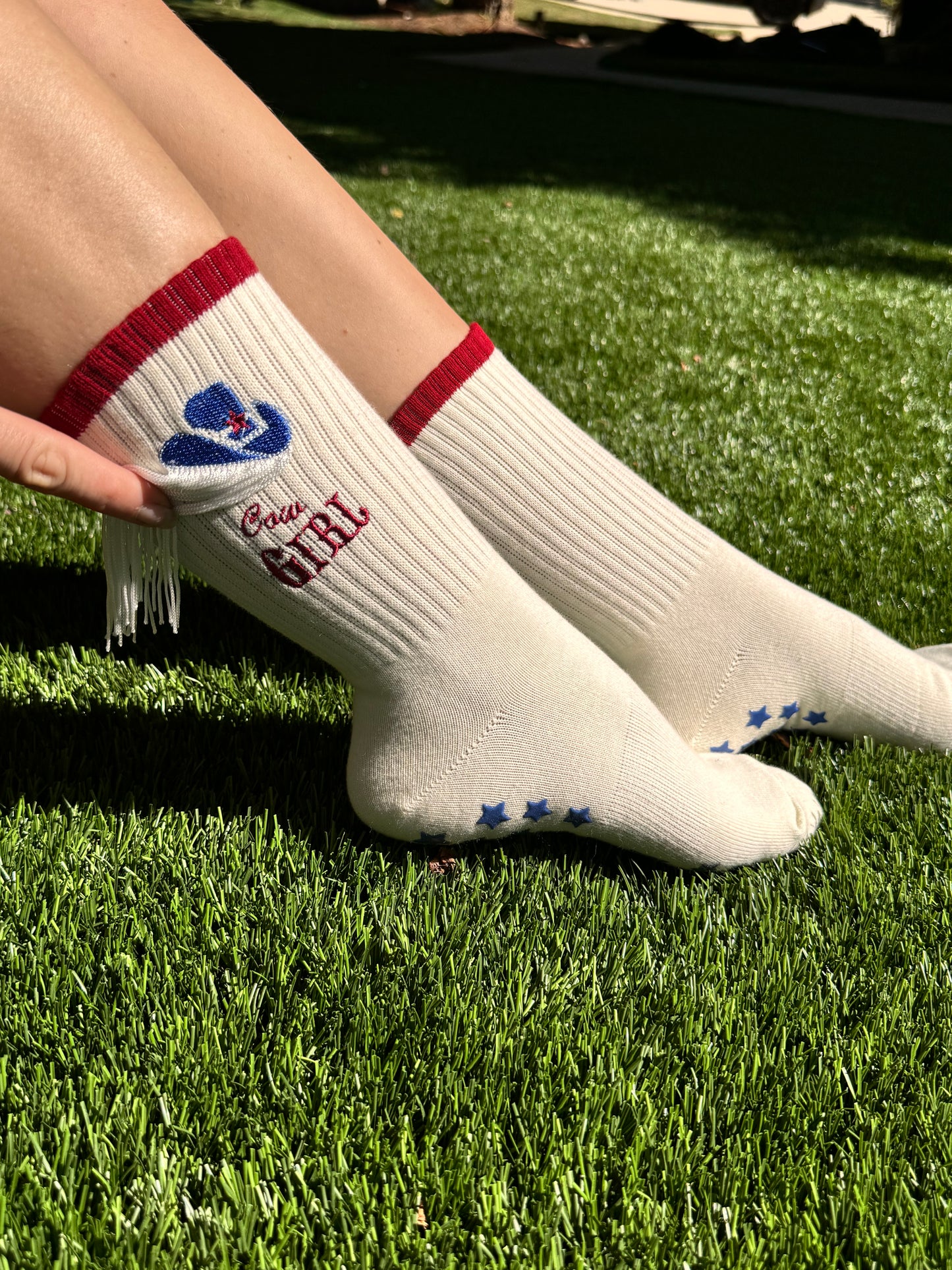 “ Cow girl “ crew grip socks with embroidery