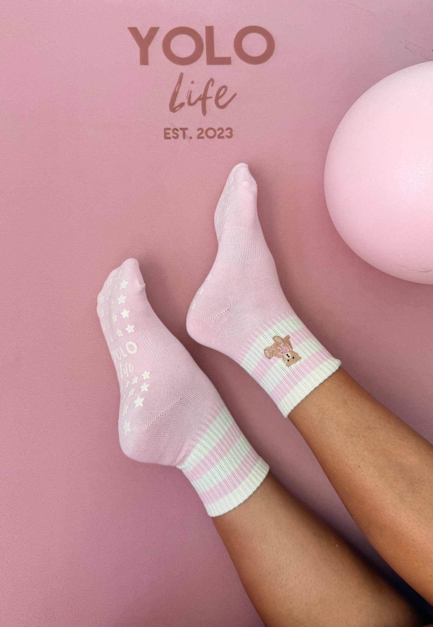 Teddy Dreams – Pink Grip Socks