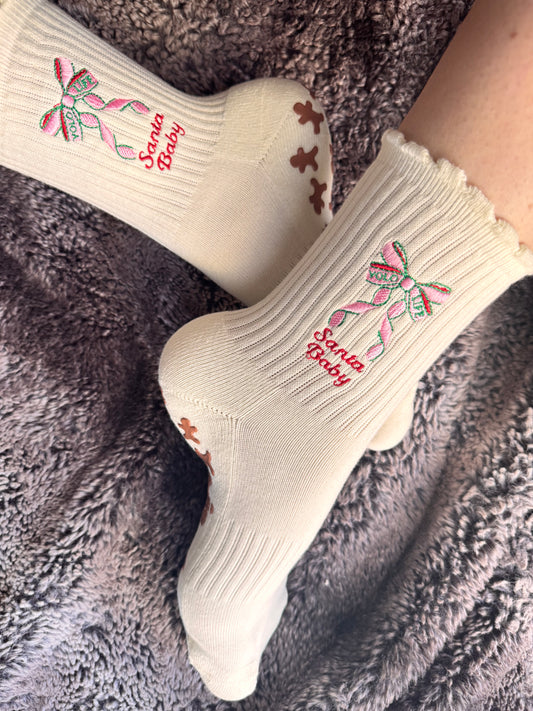 “SANTA BABY” crew grip socks