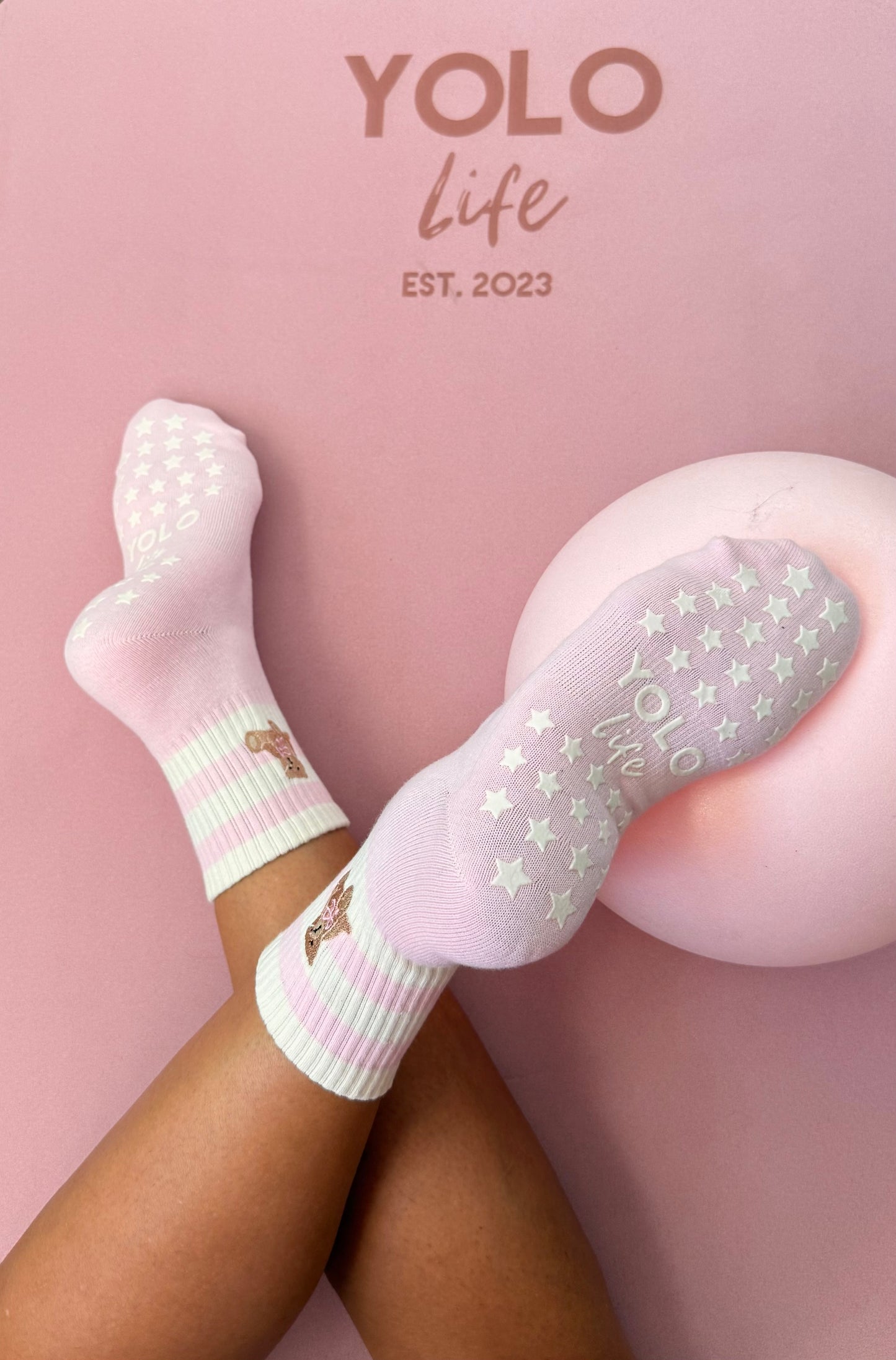Teddy Dreams – Pink Grip Socks