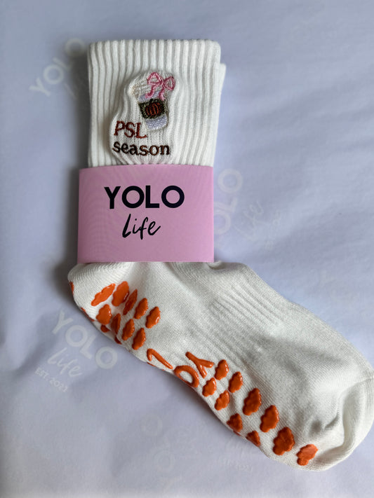 "PSL SEASON" Pilates crew grip socks