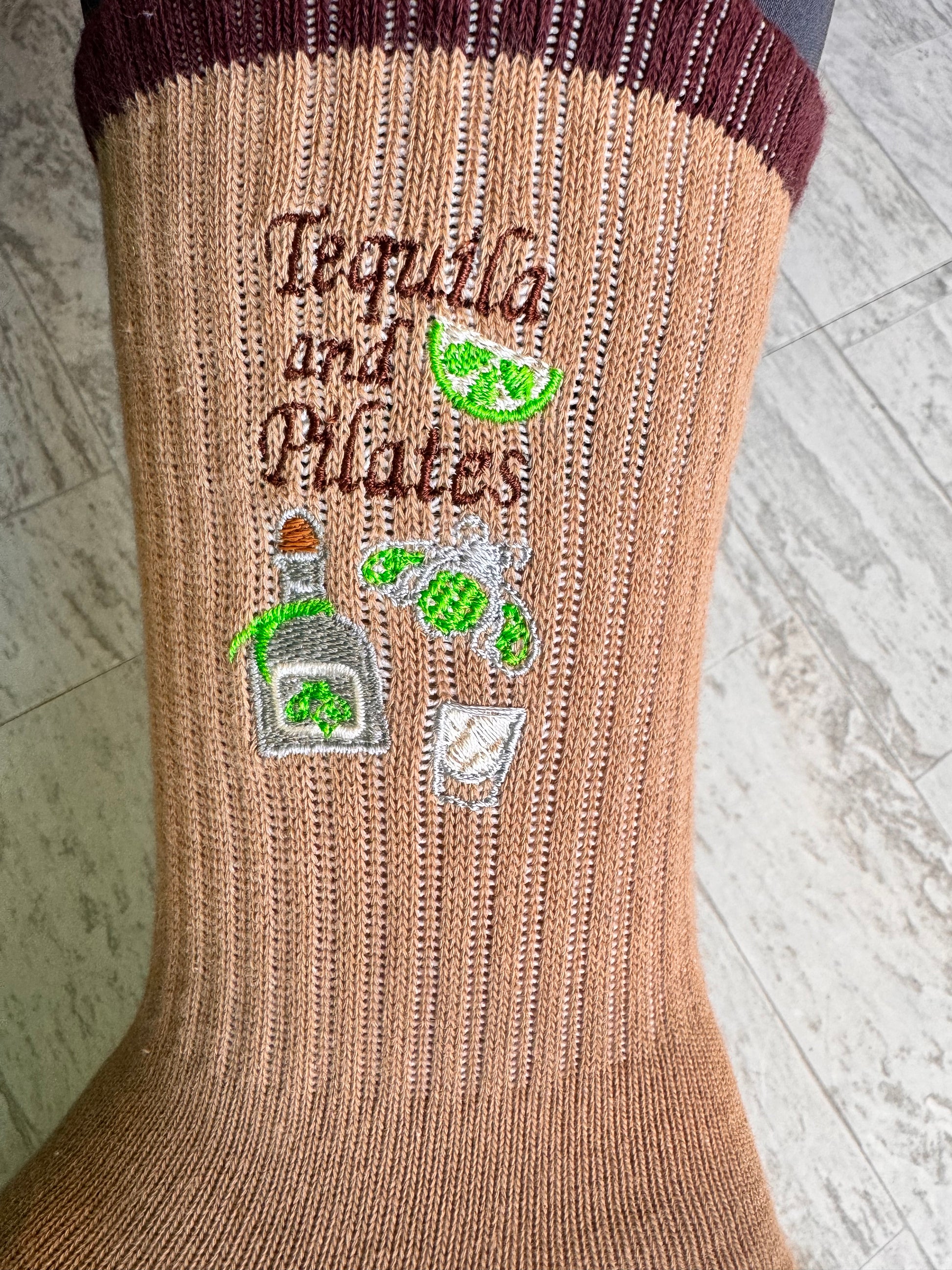 “TEQUILA AND LAGREE” Lagree crew grip socks