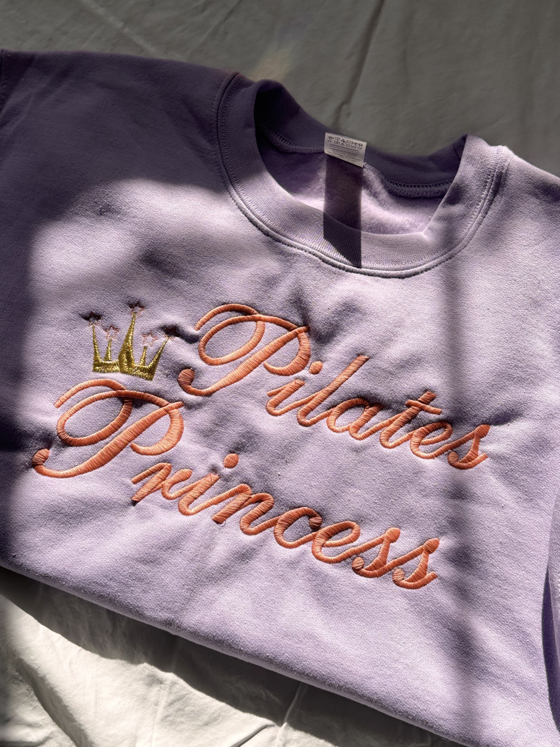 PILATES PRINCESS” embroidered sweatshirt( lavender color) – YOLO LIFE SHOP