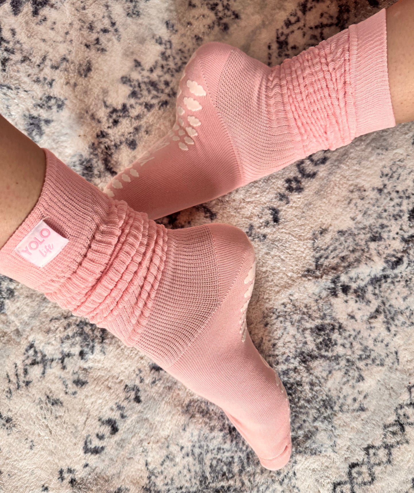 "INHALE EXHALE" slouchy Grip sock ☁️🎀🪽