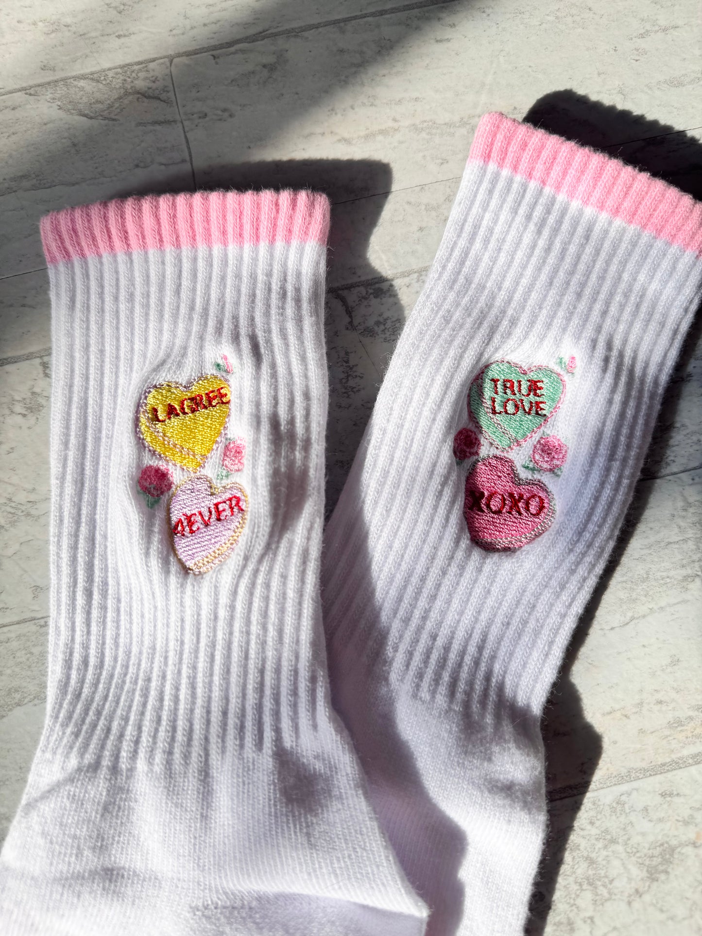 “CONVERSATION HEARTS “ 💌💝☁️🎀 crew  grip socks