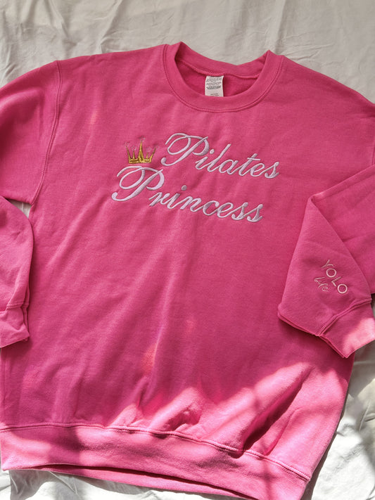 “PILATES PRINCESS” embroidered sweatshirt hot pink color