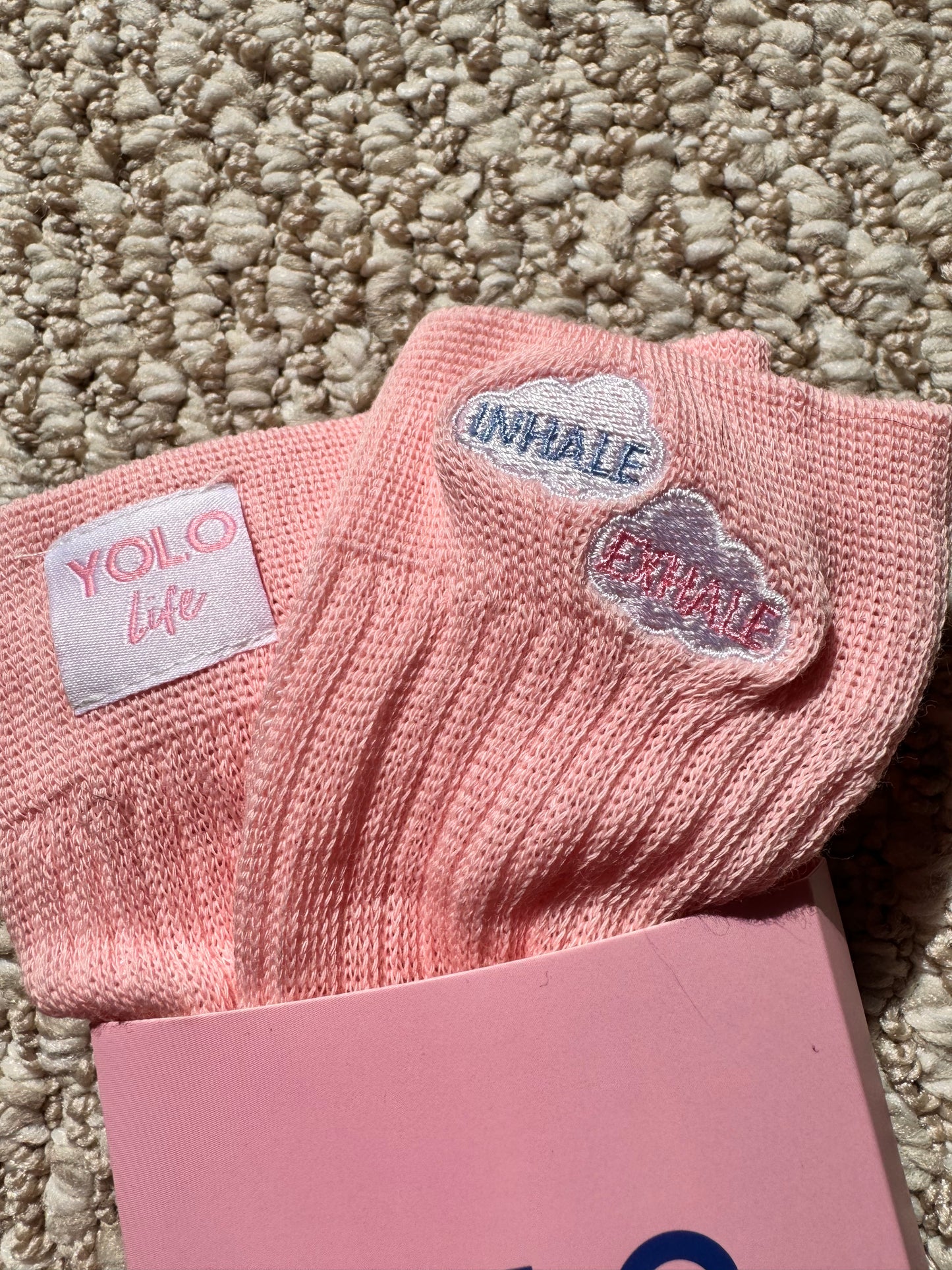 "INHALE EXHALE" slouchy Grip sock ☁️🎀🪽