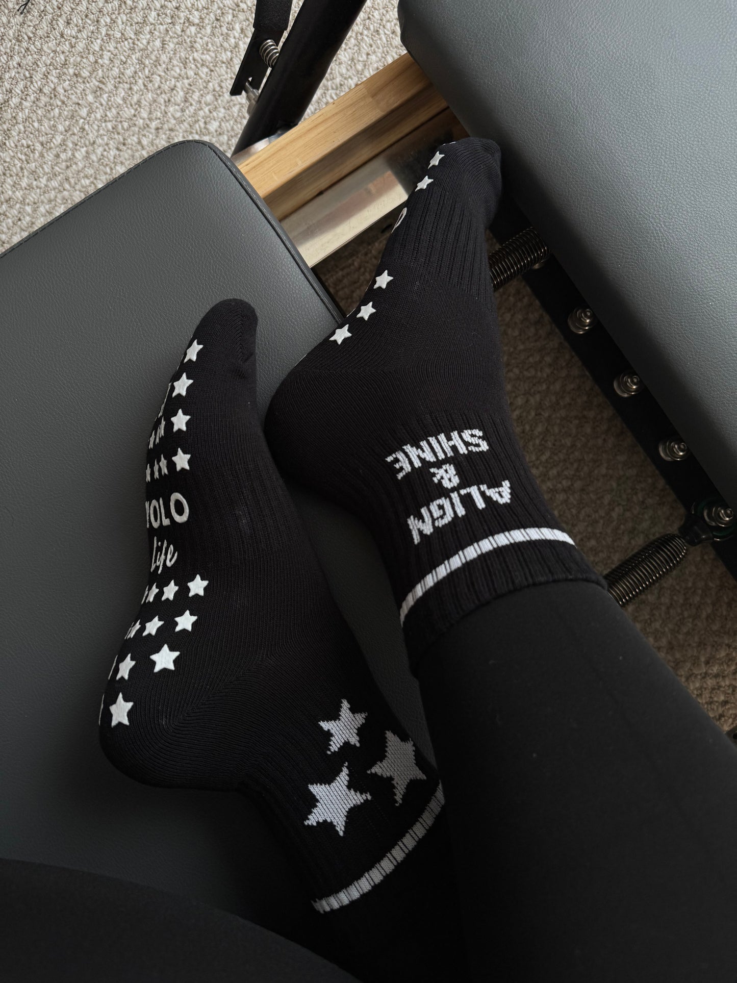 Align & Shine Grip Socks (Black + White Stars)