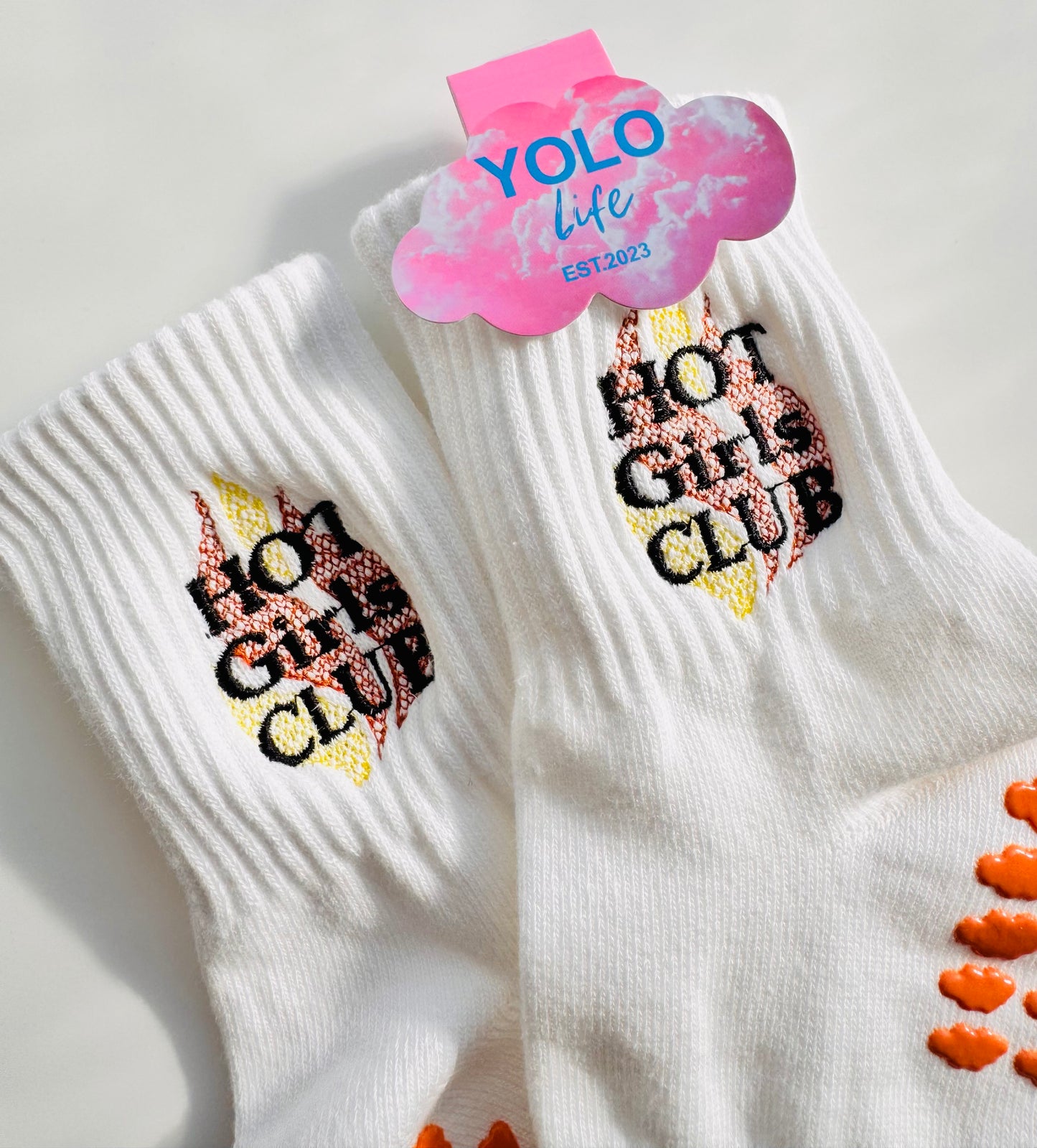 "BAD GIRLS CLUB", "GOOD GIRLS CLUB", "HOT GIRLS CLUB", CREW GRIP SOCKS