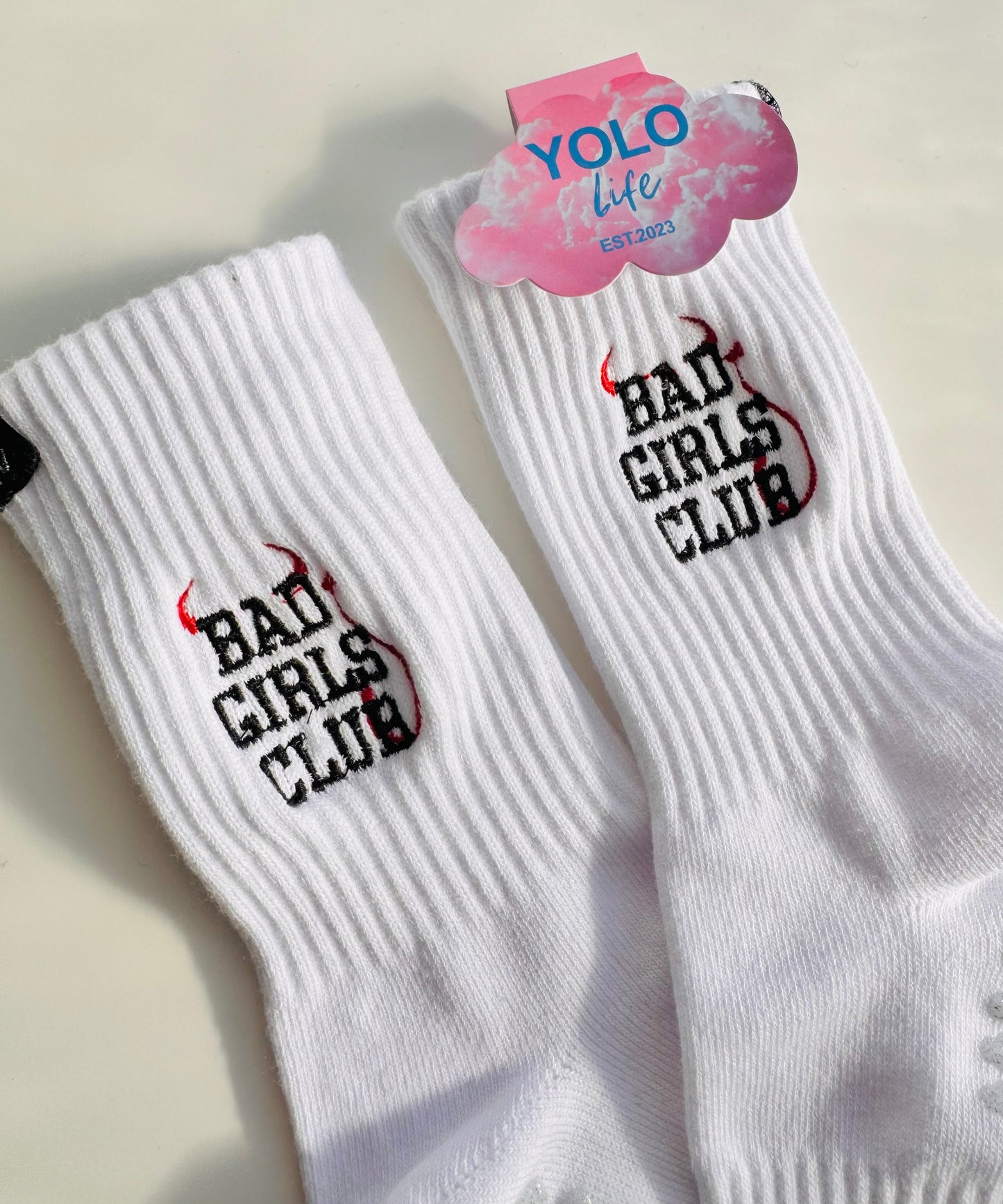 "BAD GIRLS CLUB", "GOOD GIRLS CLUB", "HOT GIRLS CLUB", CREW GRIP SOCKS