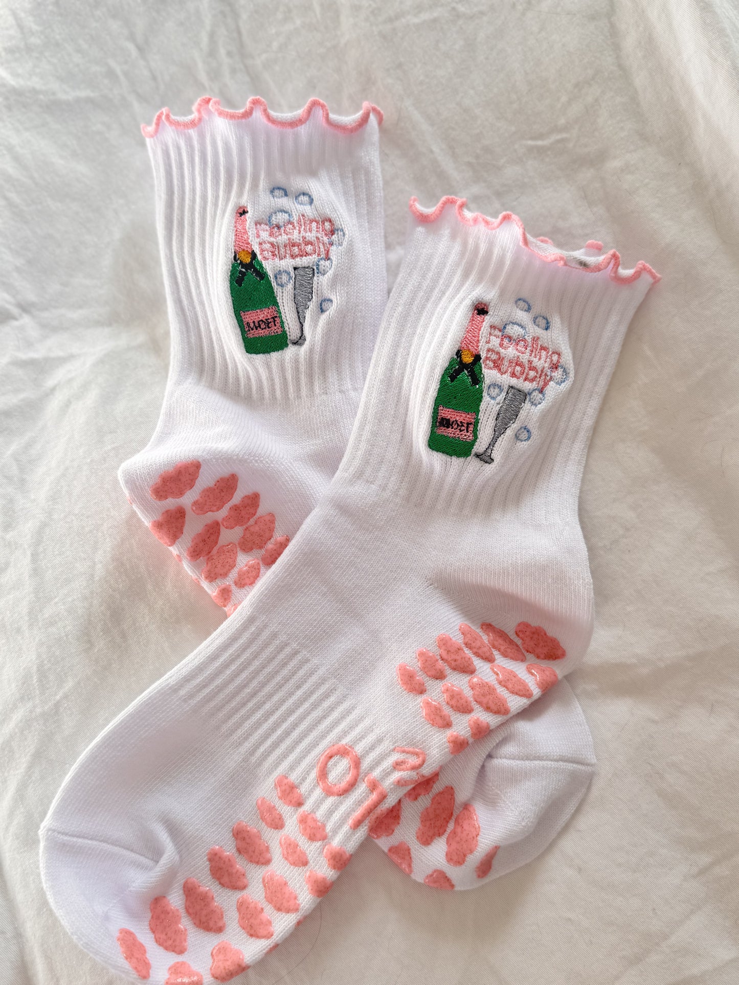 "FEELING BUBBLY" CREW GRIP SOCKS