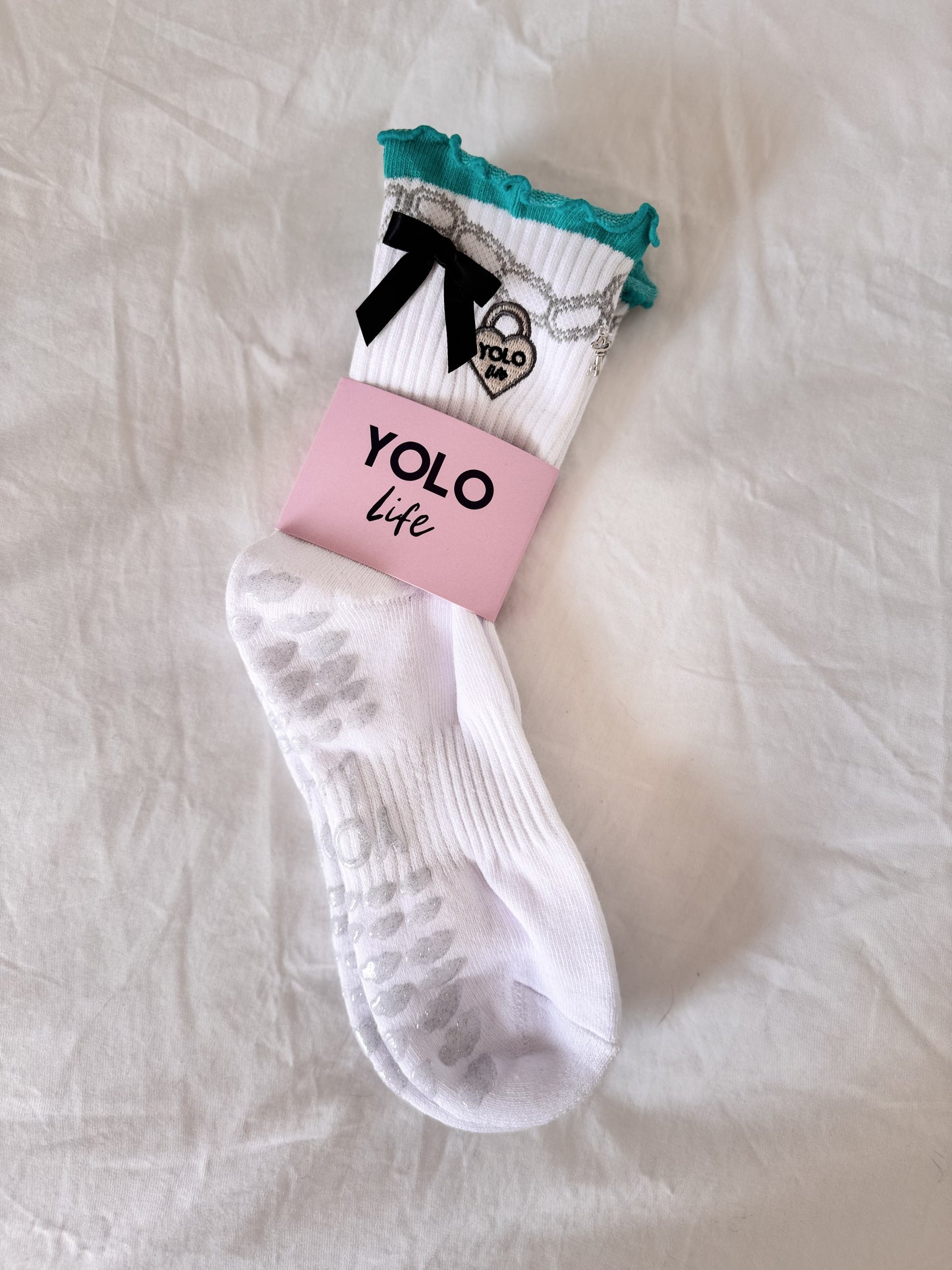 “Tiffany’s Treasures” embroidered crew grip socks