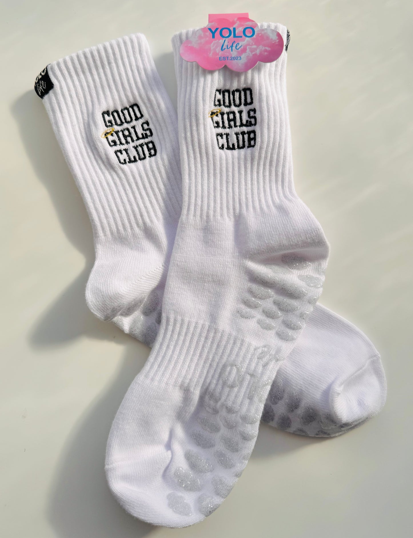 "BAD GIRLS CLUB", "GOOD GIRLS CLUB", "HOT GIRLS CLUB", CREW GRIP SOCKS