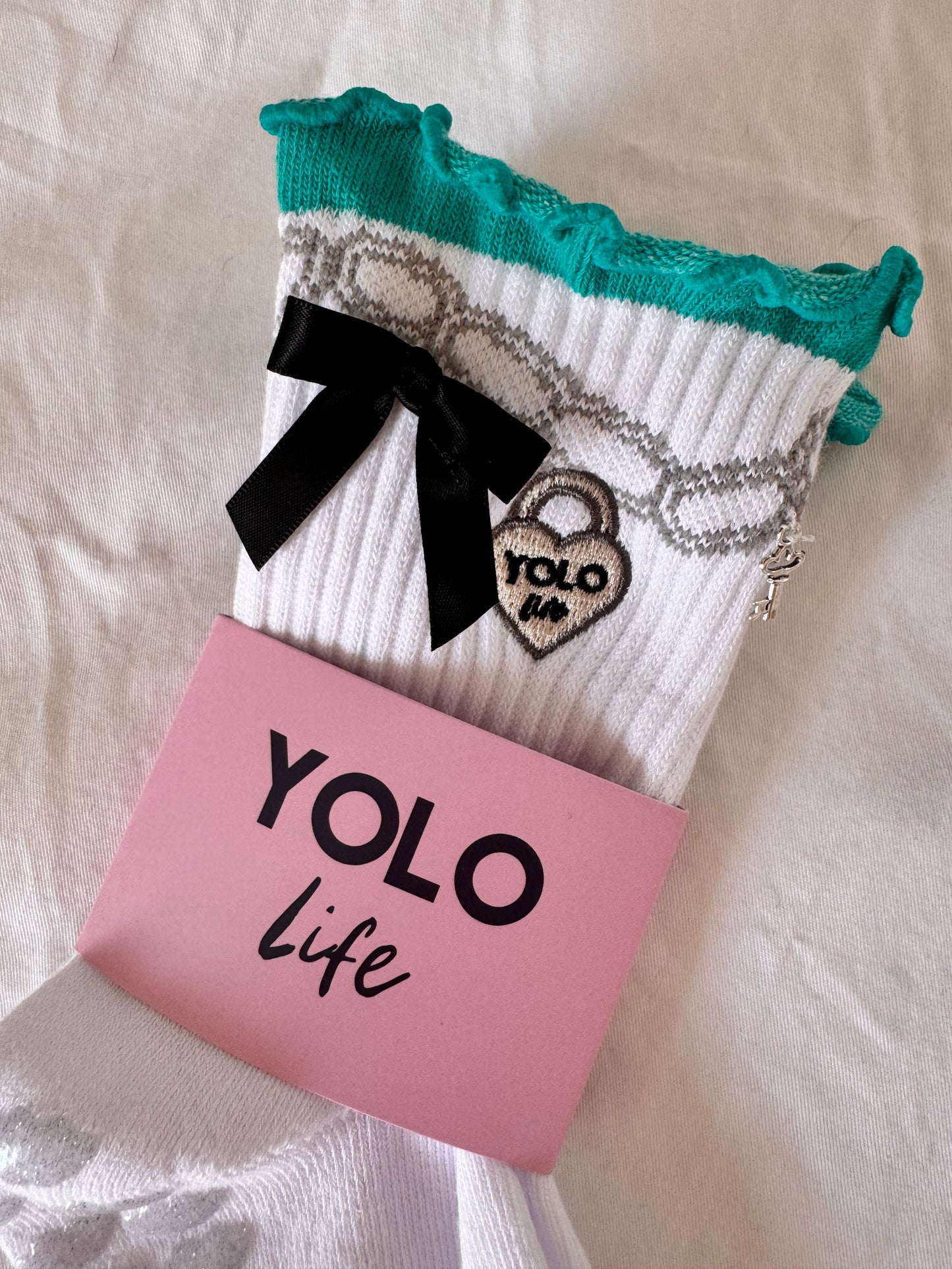 “Tiffany’s Treasures” embroidered crew grip socks