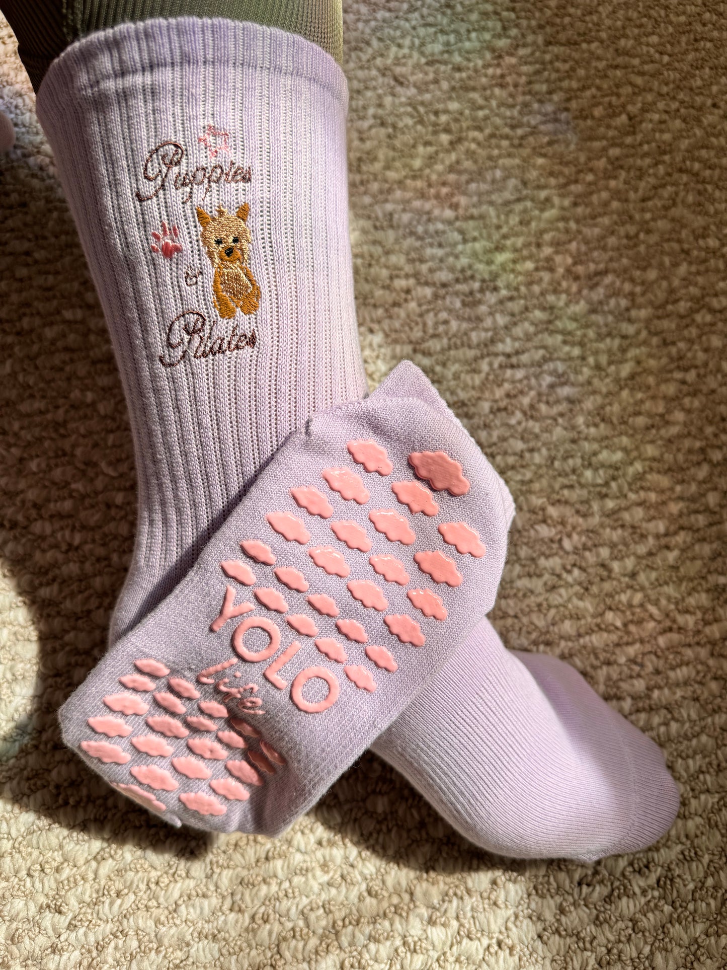 “PUPPIES & PILATES” 🐶🐾 Pilates crew grip socks