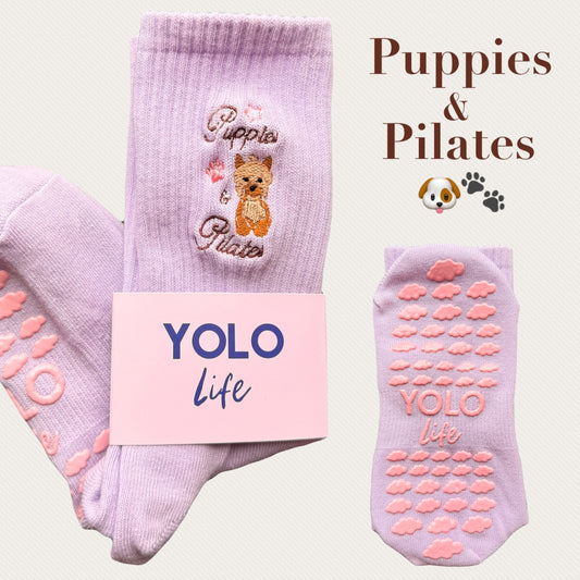 “PUPPIES & PILATES” 🐶🐾 Pilates crew grip socks