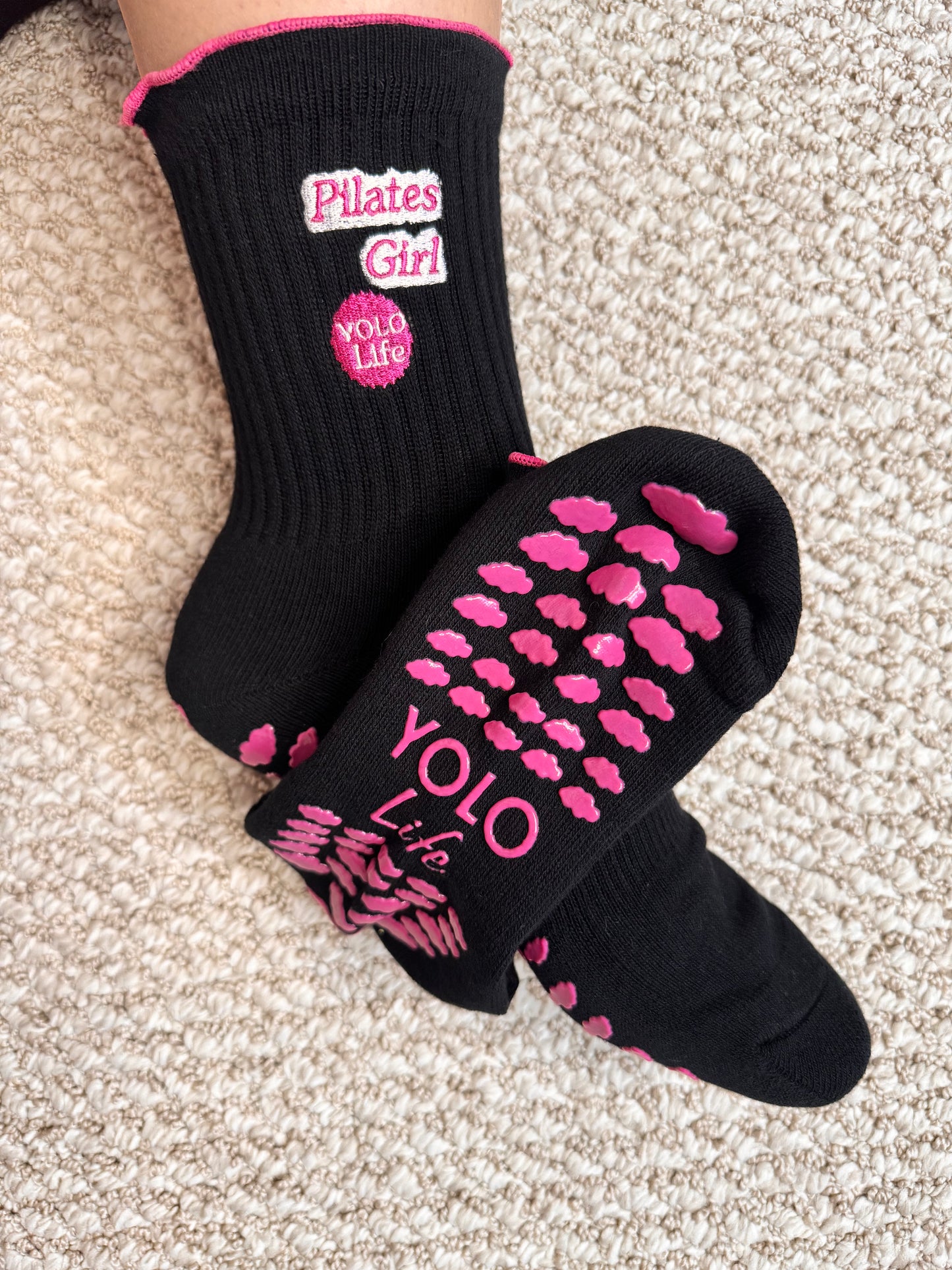 "Pilates Girl" crew grip socks