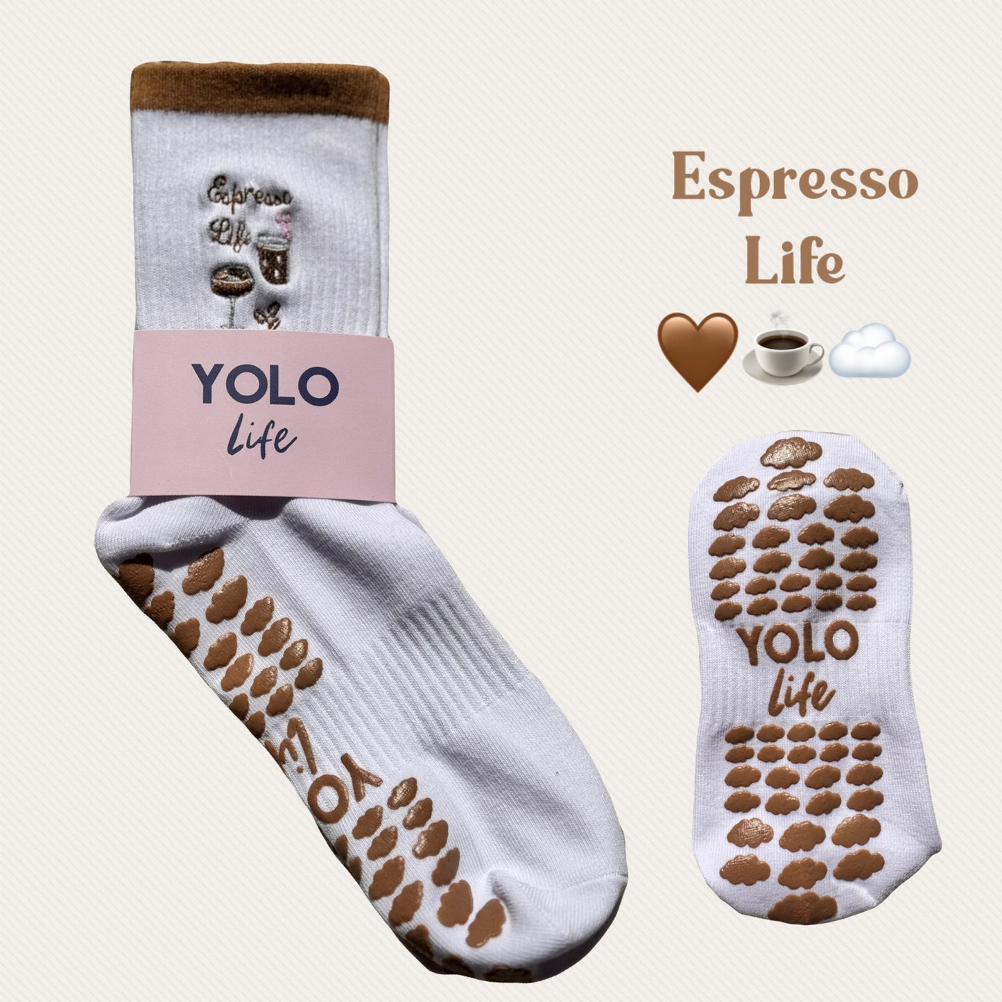 "ESPRESSO LIFE" Pilates Grip socks🤎☁️☕️