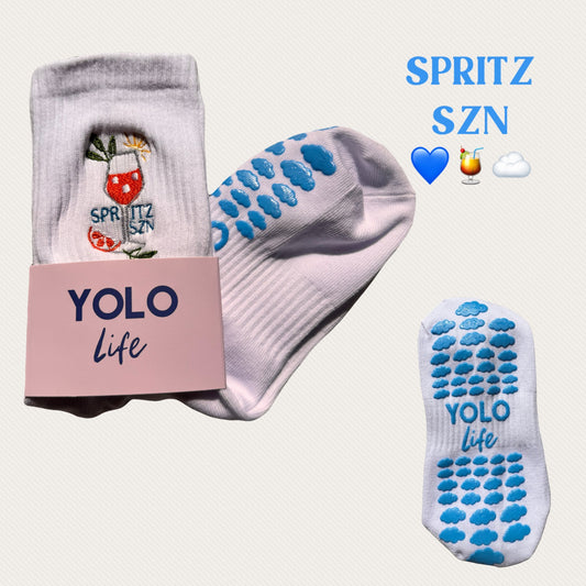 "SPRITZ SZN" Pilates socks 💙🍹☁️