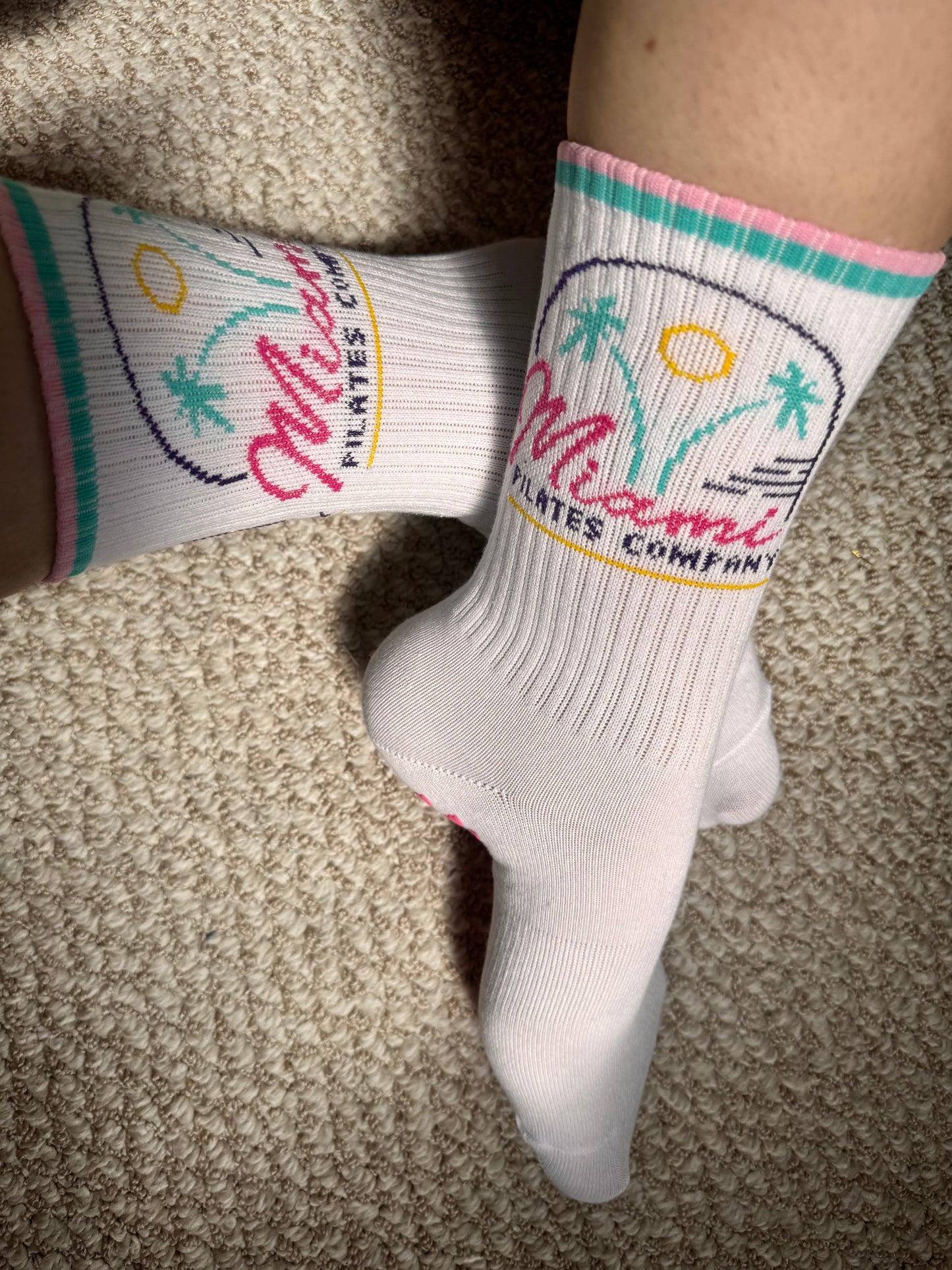 'MIAMI"☁️🌴☀️ crew grip socks. YOLO LIFE X MIAMI PILATES COMPANY