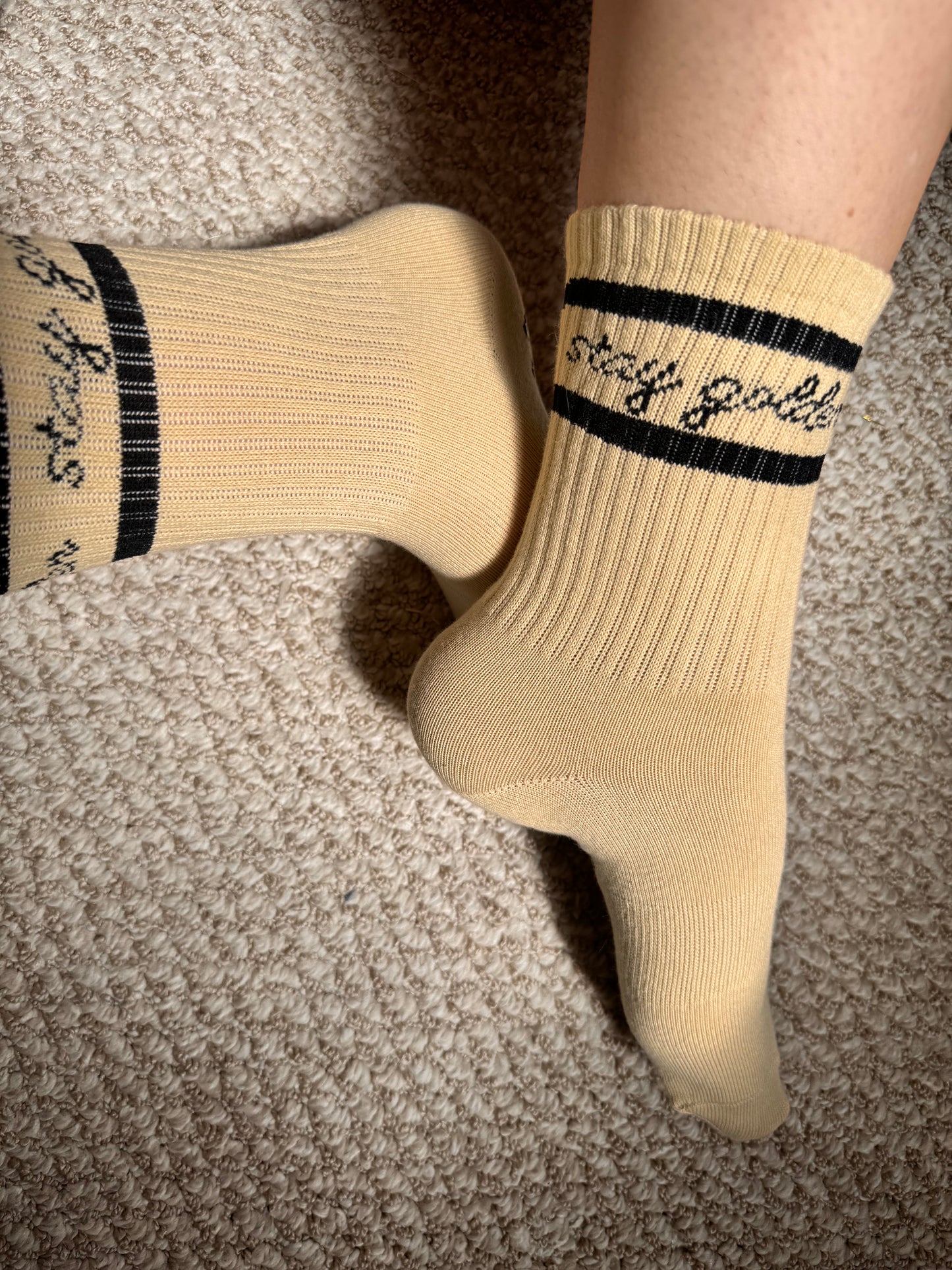 "STAY GOLDEN"☁️⭐️🎀 Pilates Crew Grip socks. YOLO LIFE X GOLDEN PILATES