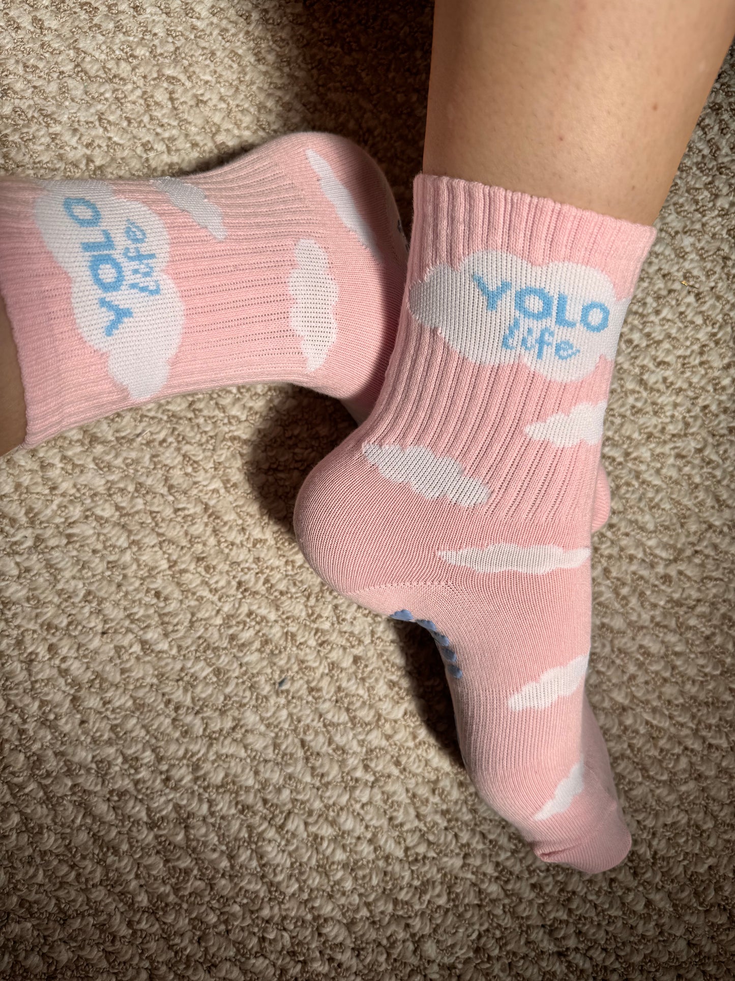 "CLOUD 9"☁️🎀💙 Pilates crew grip socks