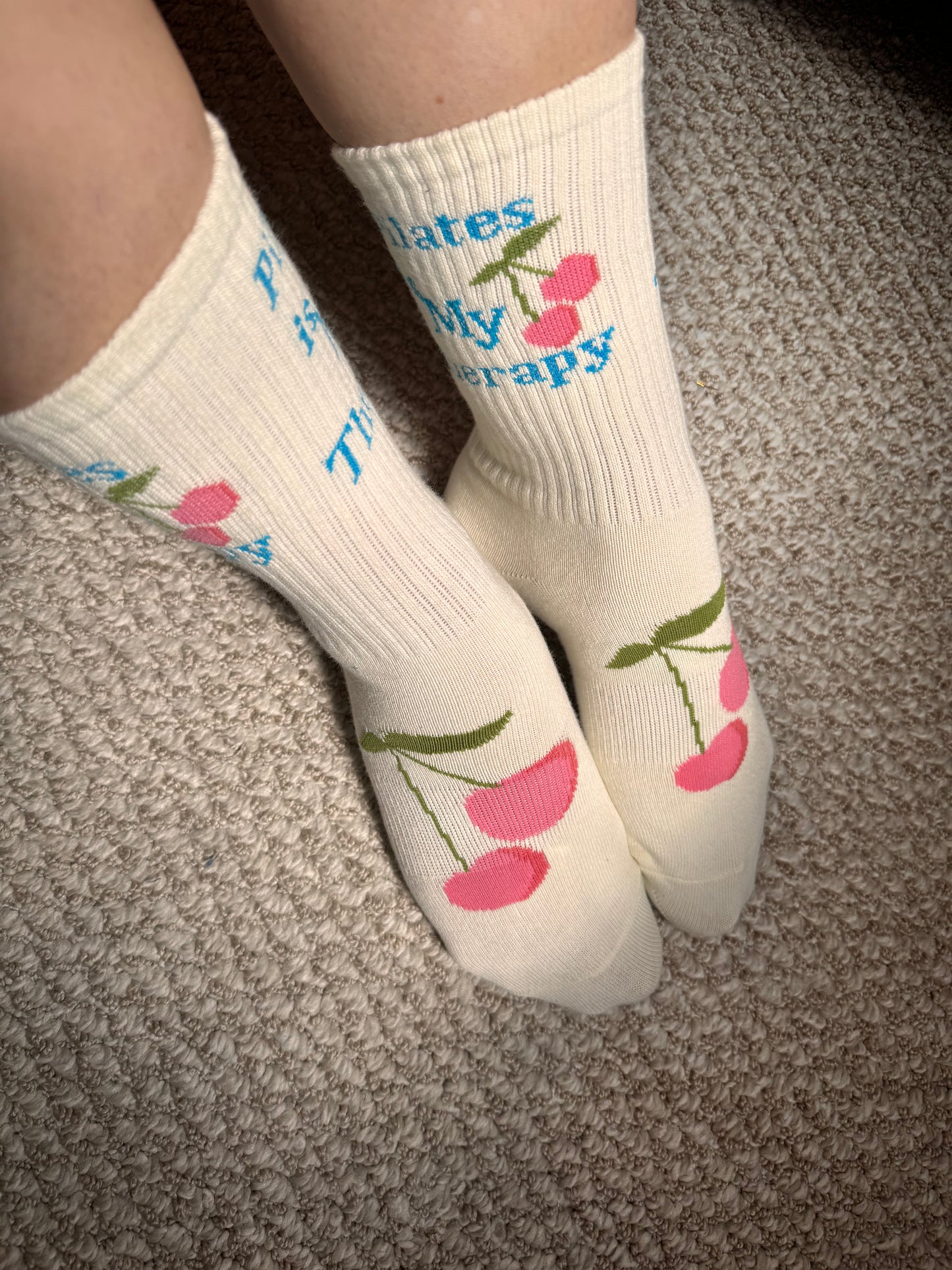 "PILATES IS MY THERAPY" 🎀🍒🦋Pilates crew grip socks