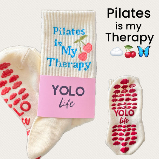"PILATES IS MY THERAPY" 🎀🍒🦋Pilates crew grip socks