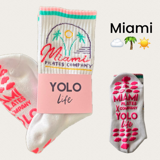'MIAMI"☁️🌴☀️ crew grip socks. YOLO LIFE X MIAMI PILATES COMPANY